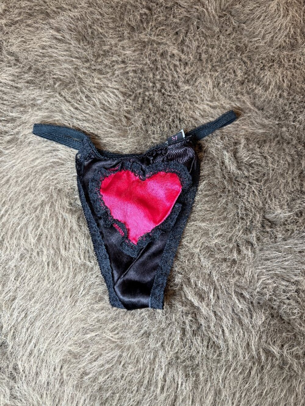 Vintage Frederick's of Hollywood Heart Thong Panty Black Lace Rare USA Made